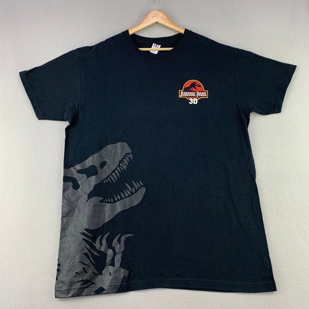 Vintage Jurassic Park 3D T-Shirt Men XL Black T-Rex Graphic Movie Promo Tee Y2K